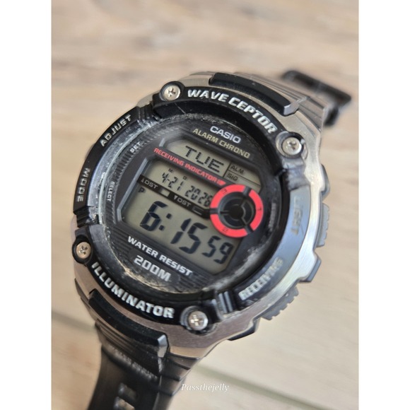 Vtg Casio Watch Mens Wave Ceptor Atomic Digital 200M Mimalist Outdoor Retro
